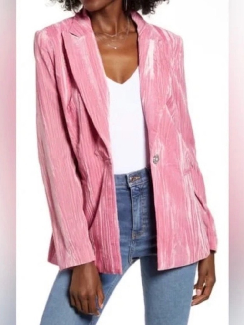 Wayf Crushed Velvet Pink Blazer Size Medium - Picture 2 of 8